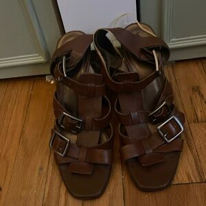 Victor Alfaro brown strappy heels